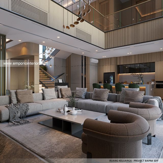 Desain Ruang Keluarga Rumah Modern 2 Lantai Bapak SDT II di Solo