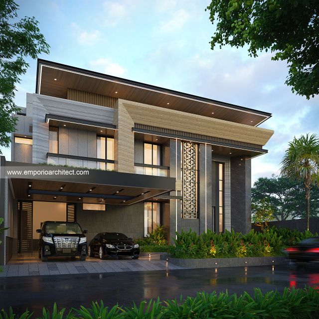 Desain Tampak Depan 2 Rumah Modern 2 Lantai Bapak SDT II di Solo