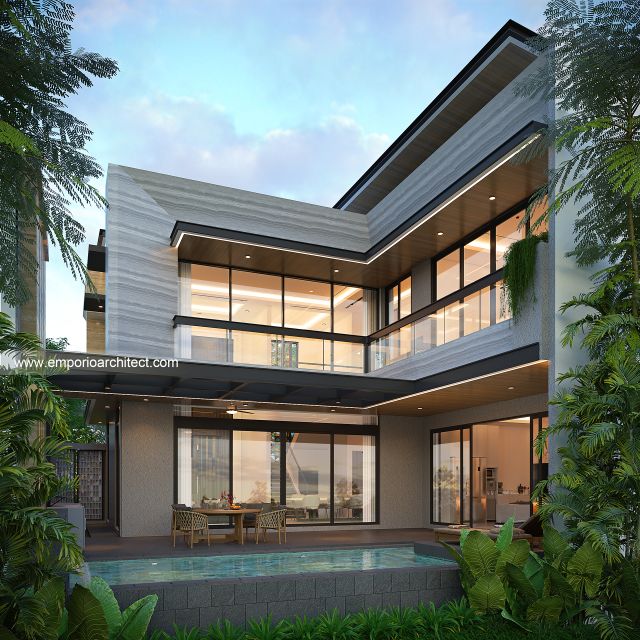 Desain Tampak Belakang Rumah Modern 2 Lantai Bapak SDT II di Solo