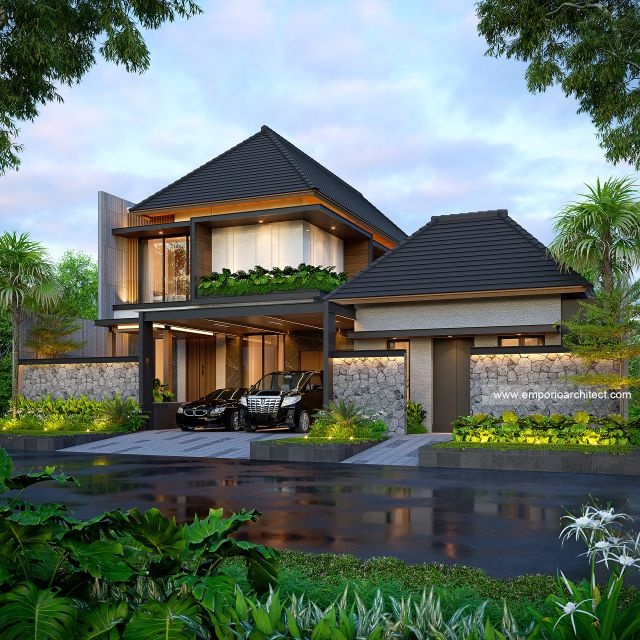 Desain Tampak Depan Dengan Pagar Rumah Modern 2 Lantai Ibu NTA di Tangerang