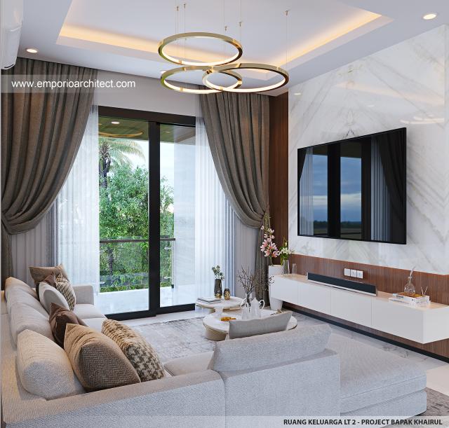 Desain Ruang Keluarga Lantai 2 Rumah Modern 2 Lantai Bapak KRL di Lombok