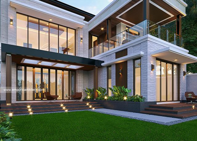 Desain Tampak Detail Belakang Rumah Modern 2 Lantai Bapak Deny di Yogyakarta