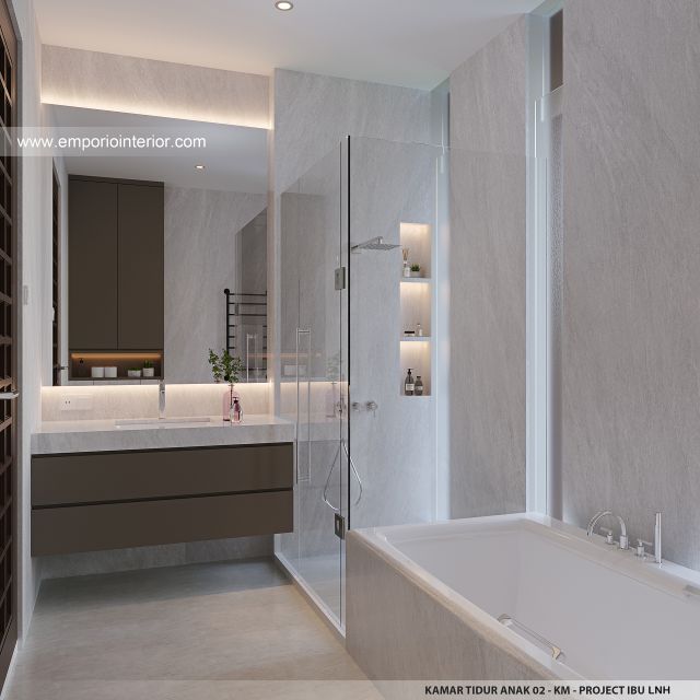 Desain Kamar Mandi Anak 2 Rumah Modern 2 Lantai Ibu LNH 1480 di Pontianak