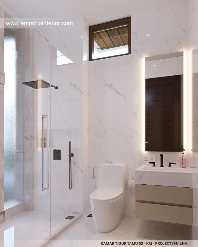 Desain Kamar Mandi Tamu 2 Rumah Modern 2 Lantai Ibu LNH 1480 di Pontianak