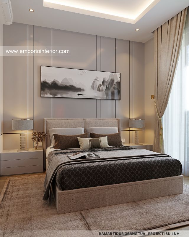 Desain Kamar Tidur Orang Tua Rumah Modern 2 Lantai Ibu LNH 1480 di Pontianak