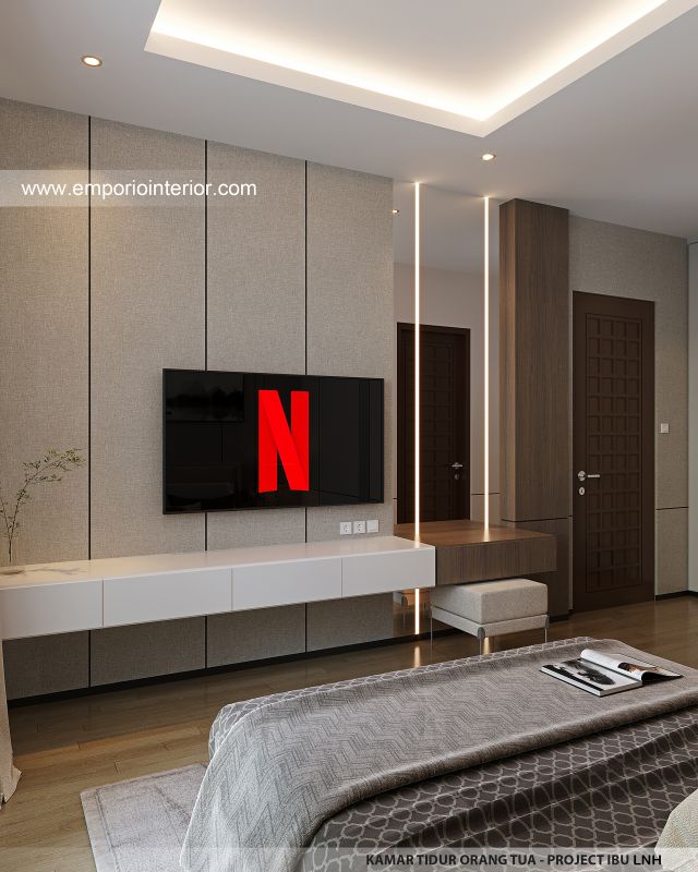 Desain Kamar Tidur Orang Tua Rumah Modern 2 Lantai Ibu LNH 1480 di Pontianak