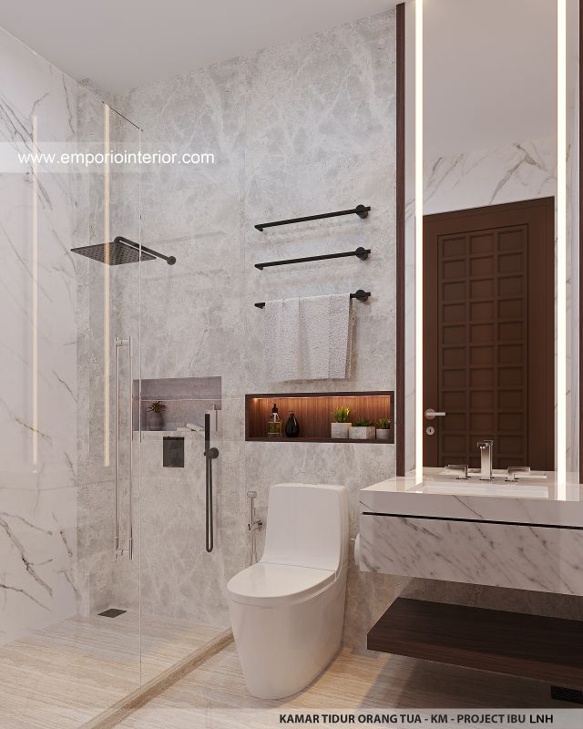 Desain Kamar Mandi Orang Tua Rumah Modern 2 Lantai Ibu LNH 1480 di Pontianak