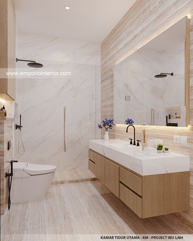 Desain Kamar Mandi Utama Rumah Modern 2 Lantai Ibu LNH 1480 di Pontianak