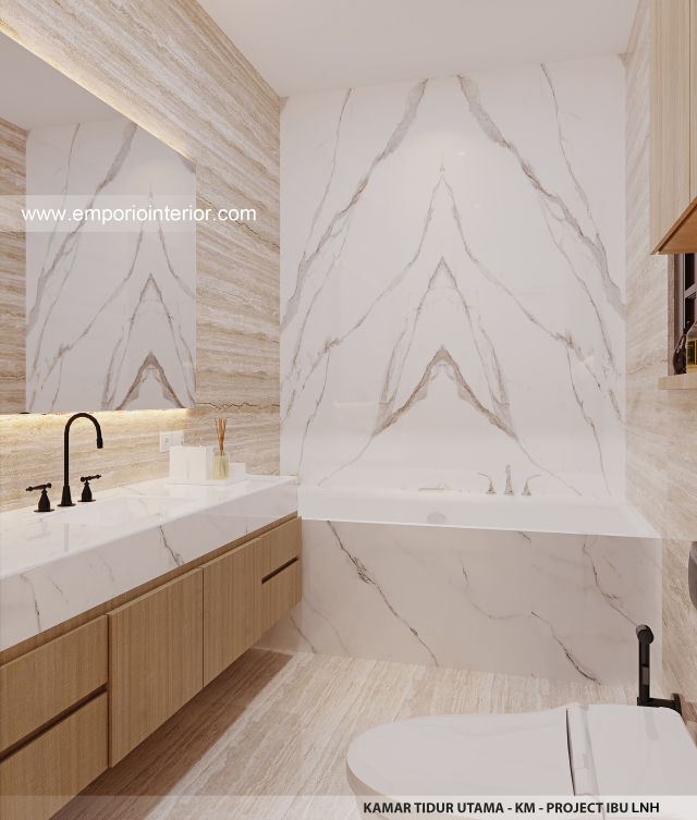 Desain Kamar Mandi Utama Rumah Modern 2 Lantai Ibu LNH 1480 di Pontianak