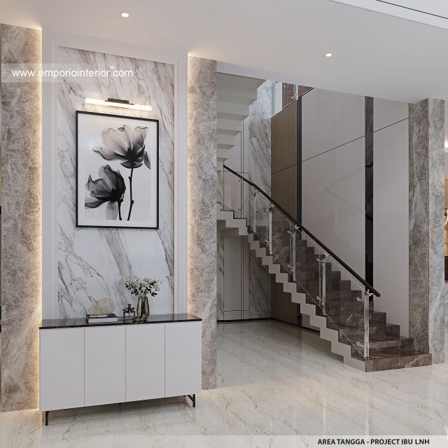 Desain Area Tangga Rumah Modern 2 Lantai Ibu LNH 1480 di Pontianak