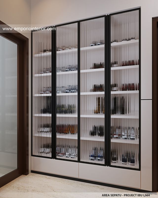 Desain Area Sepatu Rumah Modern 2 Lantai Ibu LNH 1480 di Pontianak