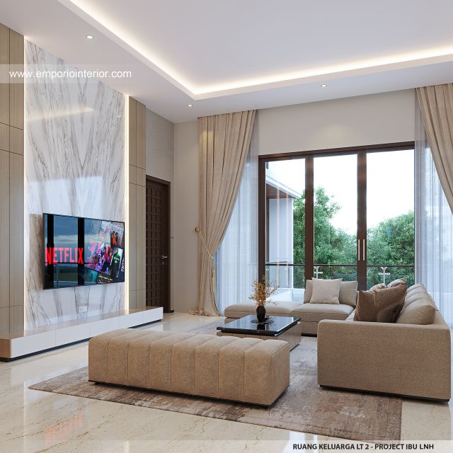 Desain Ruang Keluarga Lantai 2 Rumah Modern 2 Lantai Ibu LNH 1480 di Pontianak