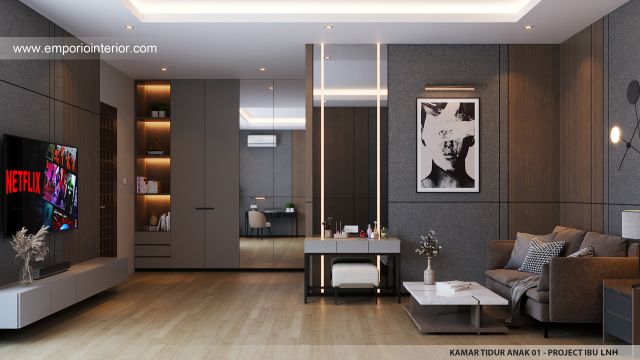 Desain Kamar Tidur Anak 1 Rumah Modern 2 Lantai Ibu LNH 1480 di Pontianak