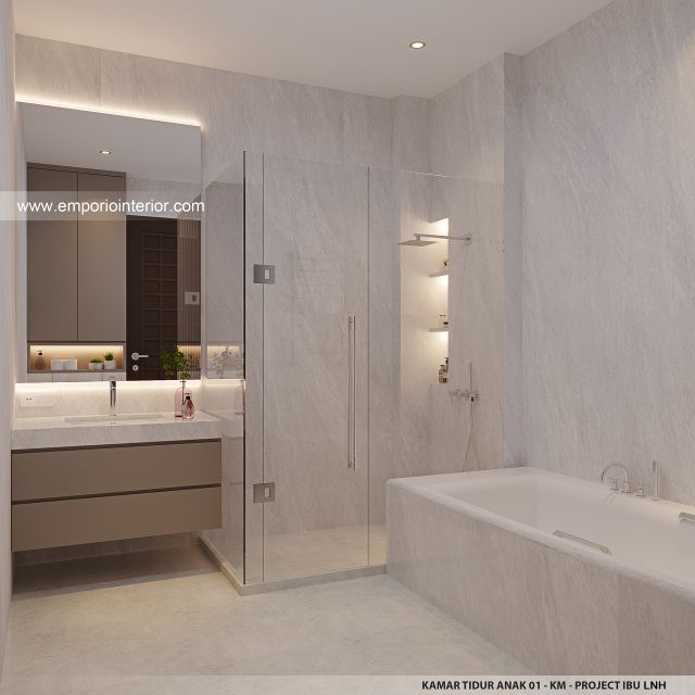 Desain Kamar Mandi Anak 1 Rumah Modern 2 Lantai Ibu LNH 1480 di Pontianak