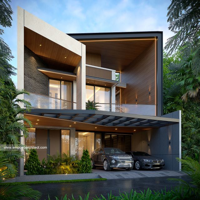 Desain Tampak Depan 2 Rumah Modern 2 Lantai Bapak RDI di Jakarta Selatan