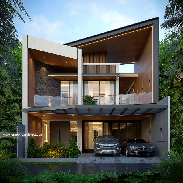 Desain Tampak Depan 2 Rumah Modern 2 Lantai Bapak RDI di Jakarta Selatan