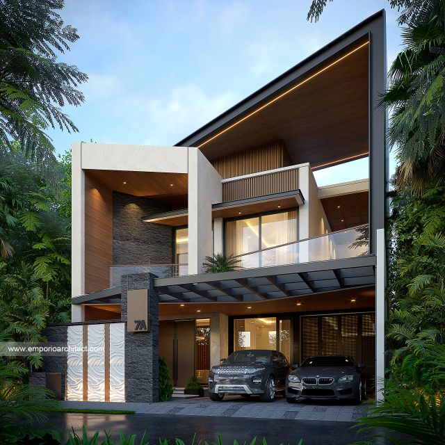 Desain Tampak Depan Dengan Pagar Rumah Modern 2 Lantai Bapak RDI di Jakarta Selatan