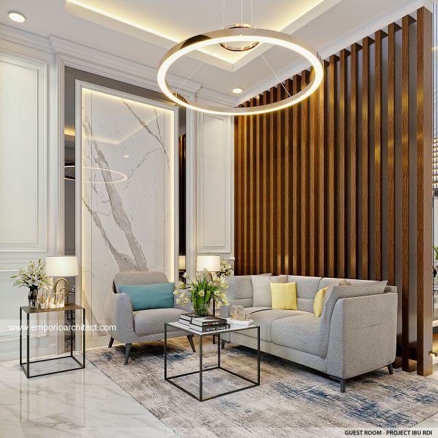 Desain Ruang Tamu Rumah Modern 2 Lantai Bapak RDI di Jakarta Selatan