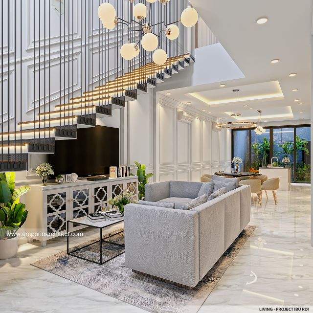 Desain Ruang Keluarga Rumah Modern 2 Lantai Bapak RDI di Jakarta Selatan