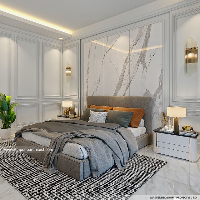 Desain Kamar Tidur Utama Rumah Modern 2 Lantai Bapak RDI di Jakarta Selatan