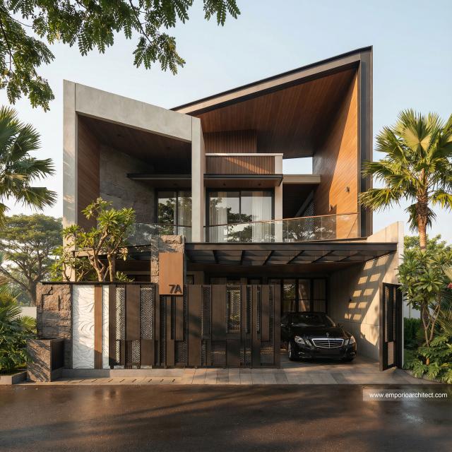 Desain Tampak Depan 2 Rumah Modern 2 Lantai Bapak RDI di Jakarta Selatan