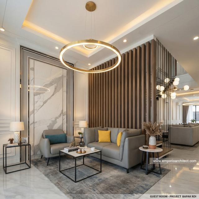 Desain Ruang Tamu Rumah Modern 2 Lantai Bapak RDI di Jakarta Selatan