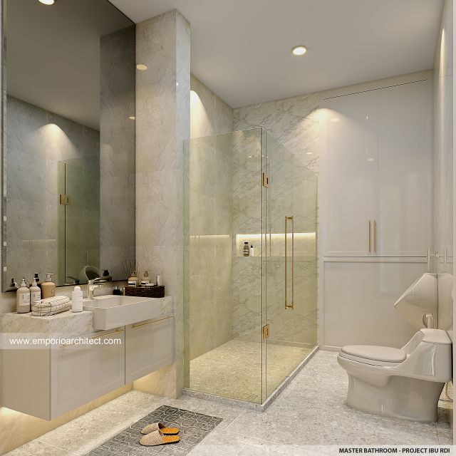 Desain Kamar Mandi Utama Rumah Modern 2 Lantai Bapak RDI di Jakarta Selatan