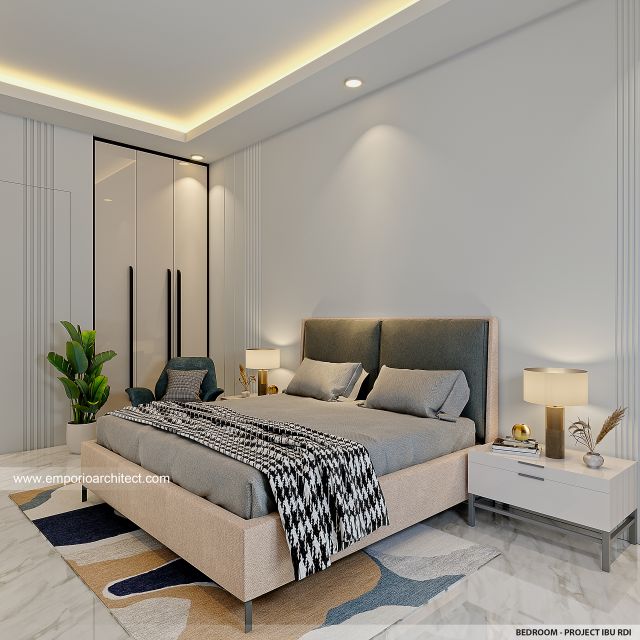 Desain Kamar Tidur Rumah Modern 2 Lantai Bapak RDI di Jakarta Selatan