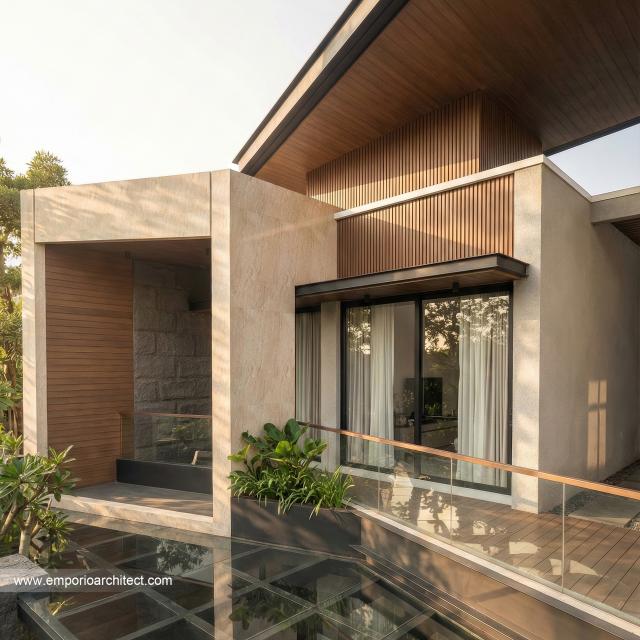Desain Tampak Detail Depan 3 Rumah Modern 2 Lantai Bapak RDI di Jakarta Selatan
