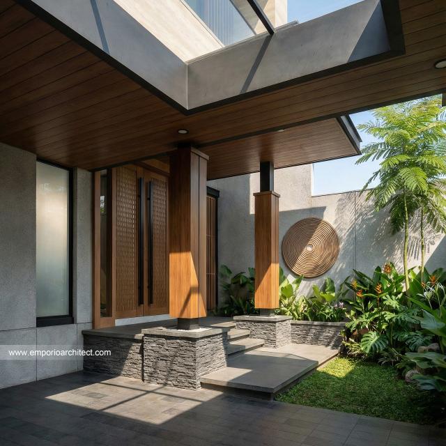 Desain Tampak Detail Depan Rumah Modern 2 Lantai Ibu SYL di Cengkareng, Jakarta Barat