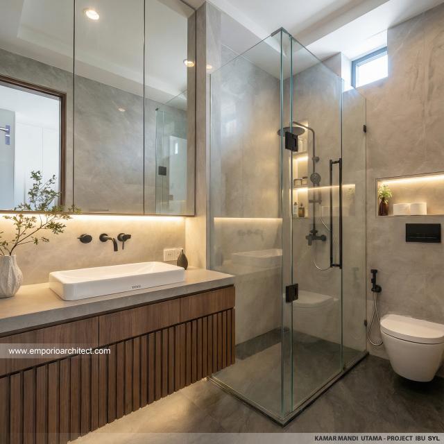 Desain Kamar Mandi Utama Rumah Modern 2 Lantai Ibu SYL di Cengkareng, Jakarta Barat