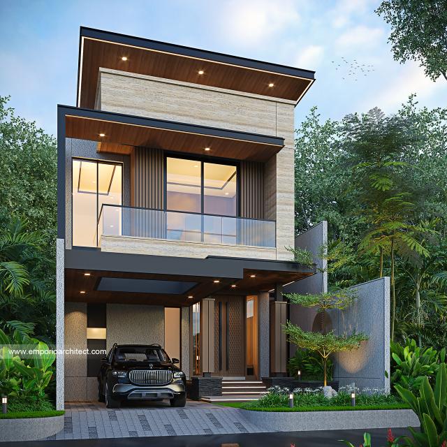 Desain Tampak Depan 2 Rumah Modern 2 Lantai Ibu SRL di Cengkareng, Jakarta Barat