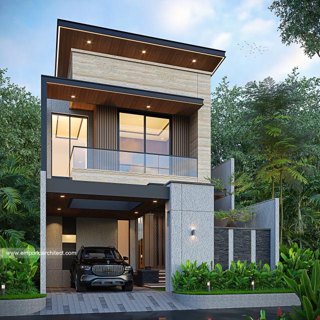 Desain Tampak Depan Dengan Pagar Rumah Modern 2 Lantai Ibu SRL di Cengkareng, Jakarta Barat