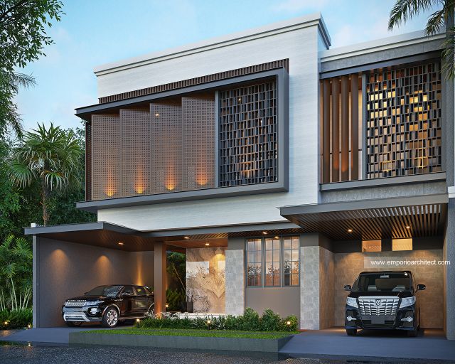 Desain Tampak Depan Rumah Modern 2 Lantai Ibu SRL di Cengkareng, Jakarta Barat