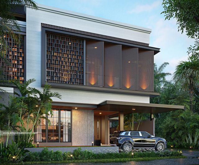 Desain Tampak Samping Rumah Modern 2 Lantai Ibu SRL di Cengkareng, Jakarta Barat