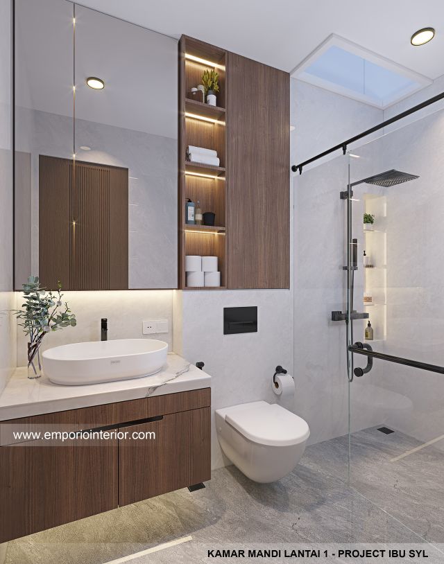 Desain Kamar Mandi Lantai 1 Rumah Modern 2 Lantai Ibu SYL di Cengkareng, Jakarta Barat