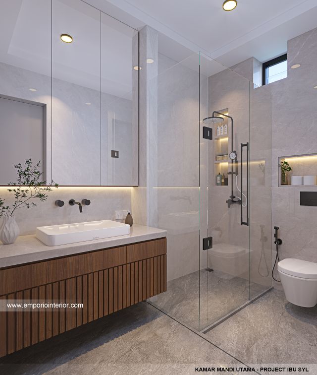 Desain Kamar Mandi Utama Rumah Modern 2 Lantai Ibu SYL di Cengkareng, Jakarta Barat