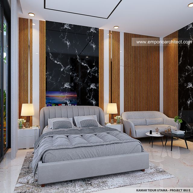 Desain Kamar Tidur Utama Rumah Modern 2 Lantai Ibu E di Jembrana, Bali