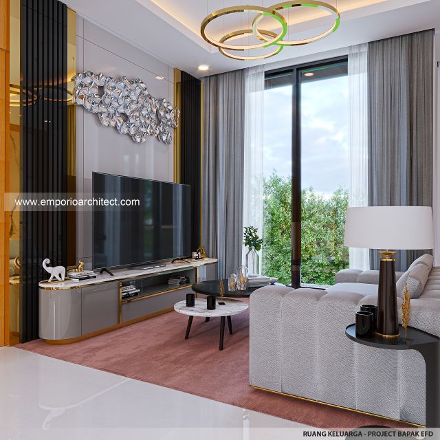 Desain Ruang Keluarga Rumah Modern 2 Lantai Bapak EFD di Sentul City, Bogor