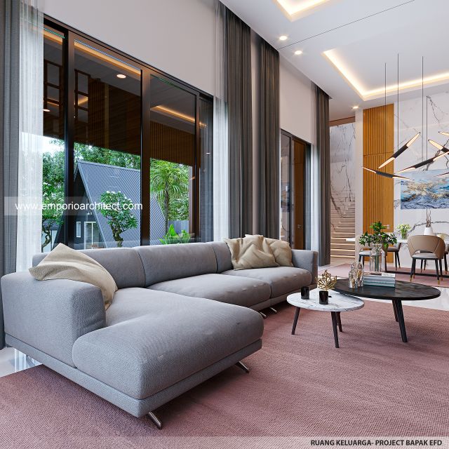 Desain Ruang Keluarga Rumah Modern 2 Lantai Bapak EFD di Sentul City, Bogor