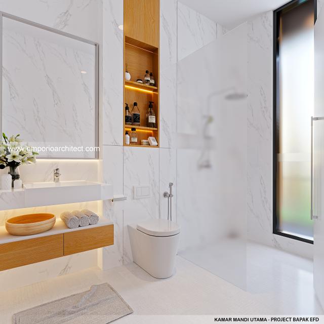 Desain Kamar Mandi Utama Rumah Modern 2 Lantai Bapak EFD di Sentul City, Bogor