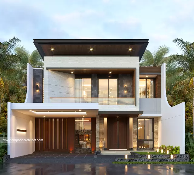 Desain Tampak Depan 3 Rumah Modern 2 Lantai Mr. AA di Bandung, Jawa Barat