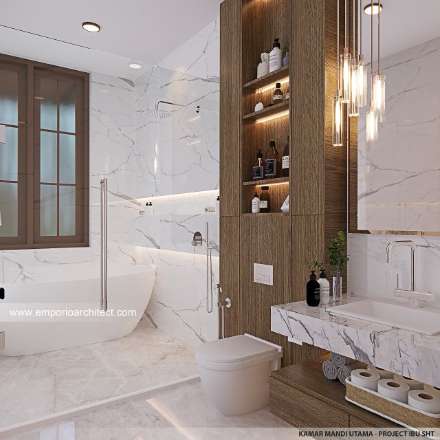 Desain Kamar Mandi Utama Rumah Modern 2 Lantai Ibu SHT di Tangerang
