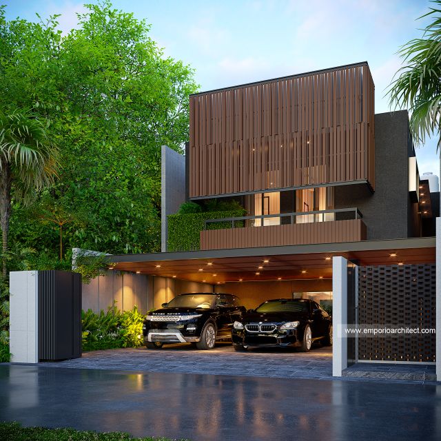 Desain Tampak Depan Rumah Modern 2 Lantai Bapak BBN di Bandung