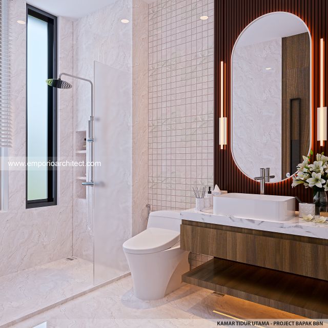 Desain Kamar Mandi Utama Rumah Modern 2 Lantai Bapak BBN di Bandung