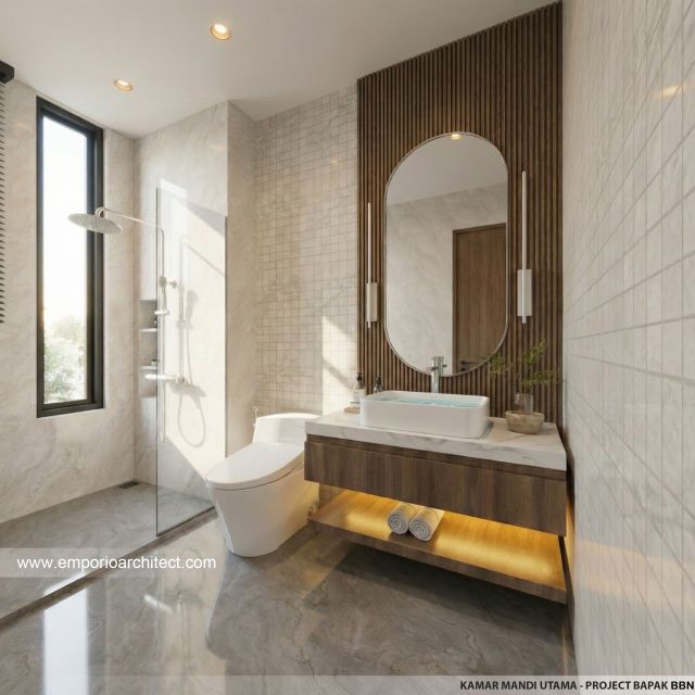 Desain Kamar Mandi Utama Rumah Modern 2 Lantai Bapak BBN di Bandung