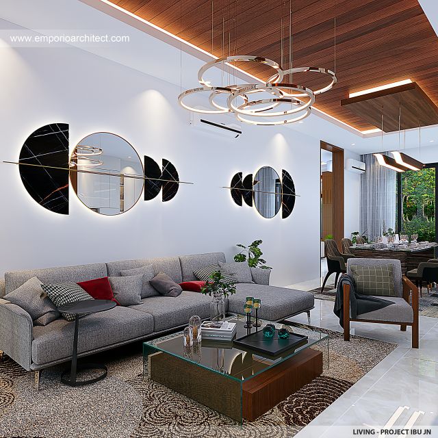 Desain Ruang Keluarga Rumah Modern 2 Lantai Ibu JN di Jakarta