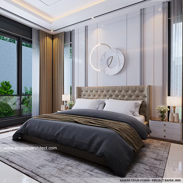 Desain Kamar Tidur Utama Rumah Modern 2 Lantai Bapak JMM di Kalimantan Selatan