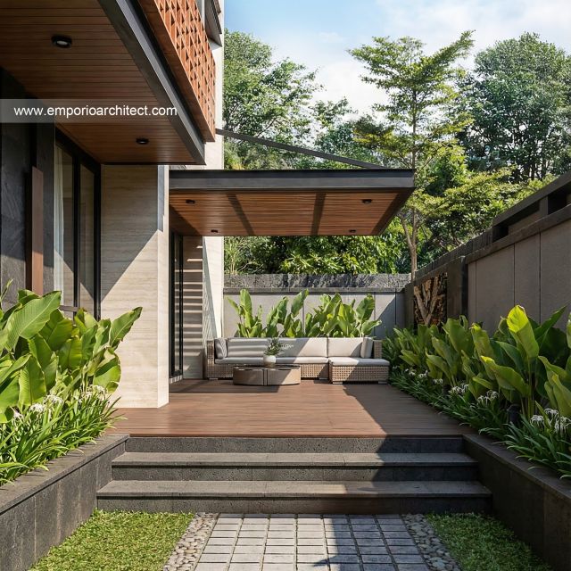 Desain Tampak Detail Depan 7 Rumah Modern 2 Lantai Bapak RHT di Palu