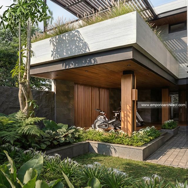 Desain Tampak Detail Depan Rumah Modern 2 Lantai Bapak RHT di Palu